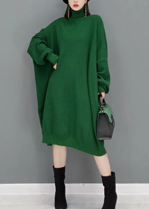 Plus size Green Turtle Neck Knit Sweater dresses Batwing Sleeve Hooded Caped Shawl Collar