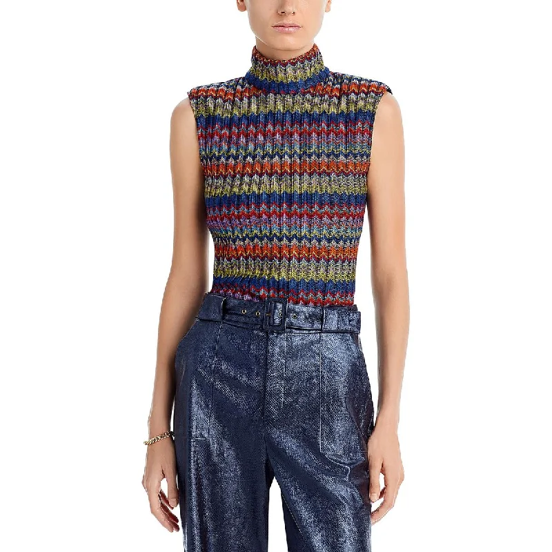 Ramy Brook Womens Madison Chevron Mock Neck Tank Top Sweater Spandex Rayon Corduroy
