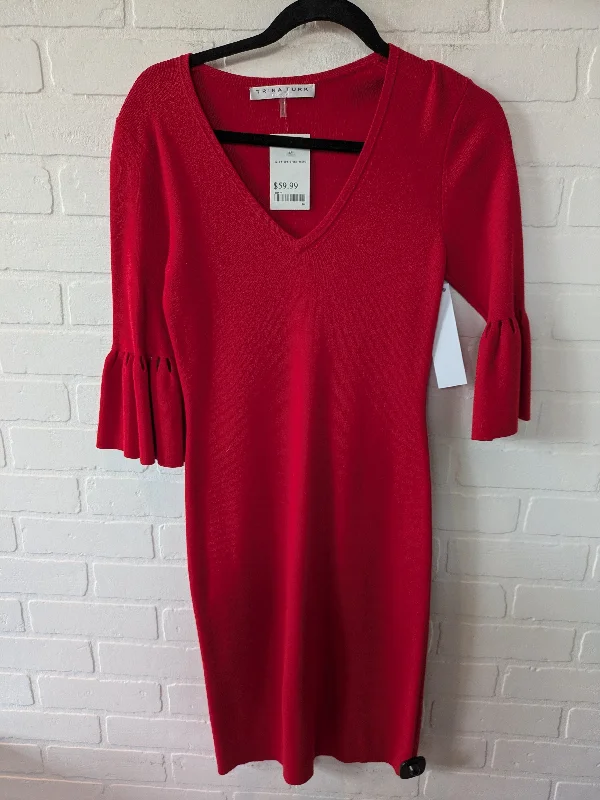 Red Dress Sweater Trina Turk, Size S Turtle Neck Boat Neck Asymmetrical Neck