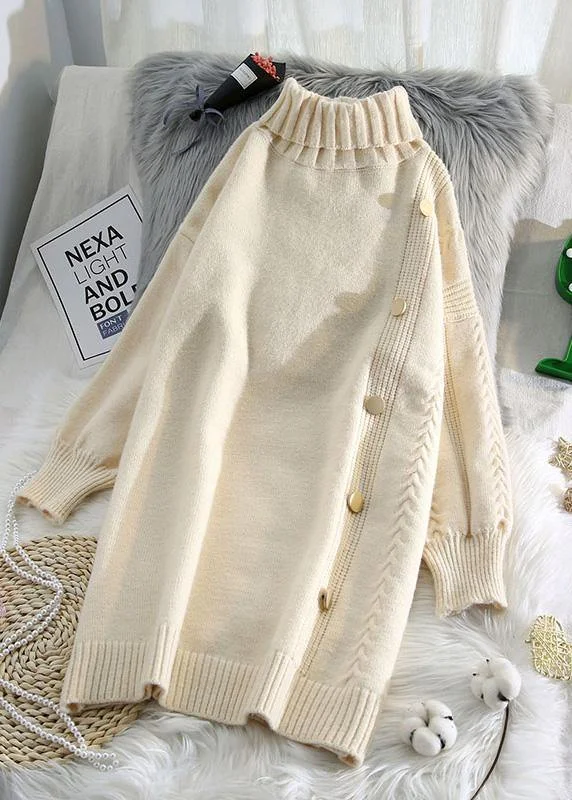 Simple beige Sweater dress outfit Refashion spring Largo high neck sweater dress Terry Blend Velvet Blend Canvas Blend