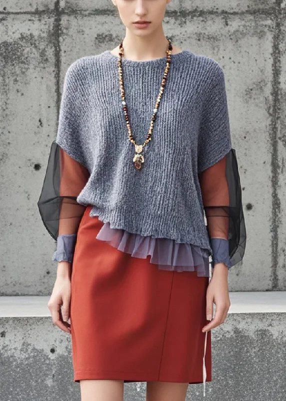 Style Grey Asymmetrical Patchwork Tulle Sweaters Fall Knit Fabric Woven Fabric Fleece Fabric Style Grey Asymmetrical Patchwork Tulle Sweaters Fall Knit Fabric Woven Fabric Fleece Fabric