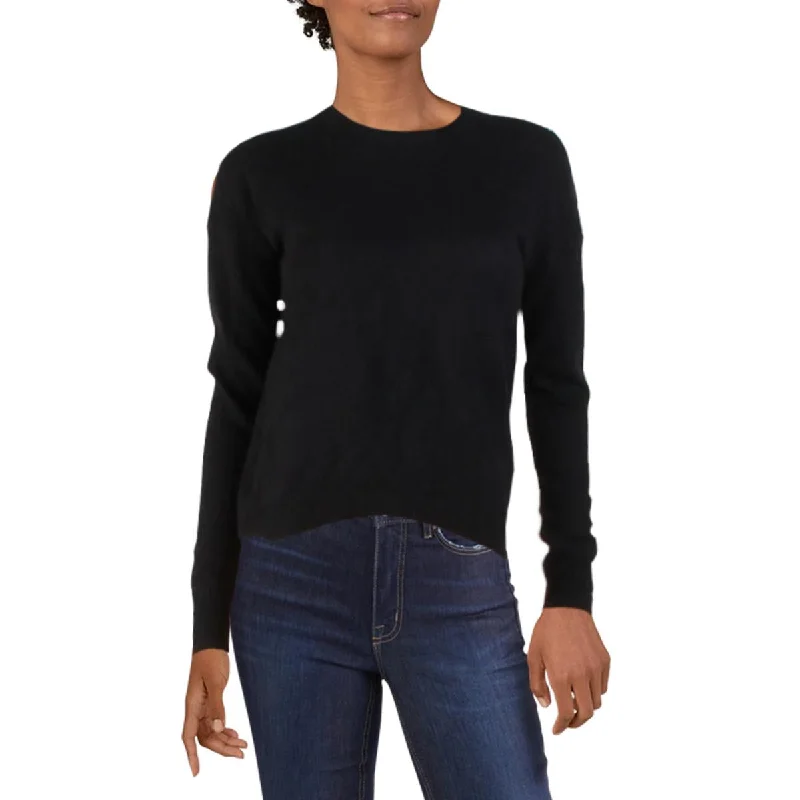 Sutton Studio Womens Cashmere High Low Crewneck Sweater Zippered Buttoned Snapped