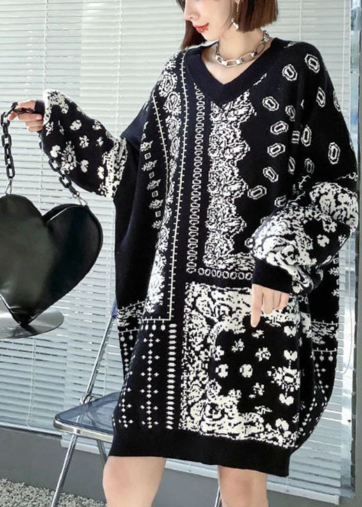 Unique retro V Neck Jacquard cozy Fall Knit sweaters Houndstooth Herringbone Solid