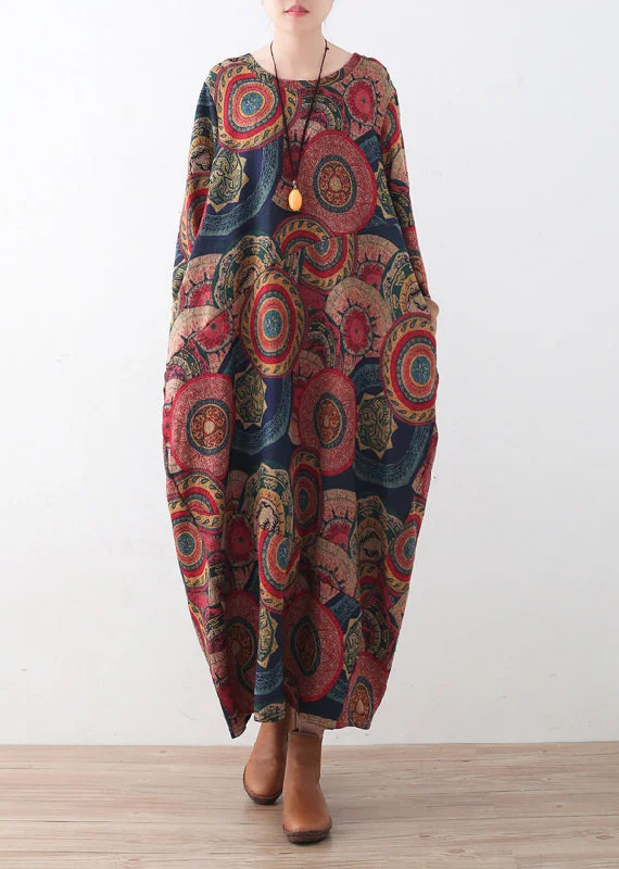 vintage blue red prints sweater dresses plus size clothing sweater casual o neck winter dress Fitted Slim Tailored