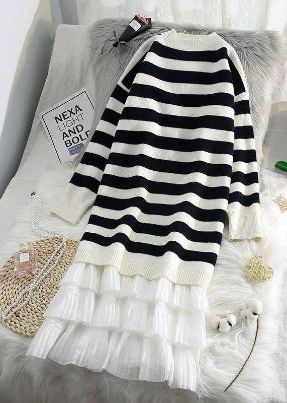 Women striped Sweater weather fashion patchwork Fuzzy knit dress Sequined Glittery Shiny
