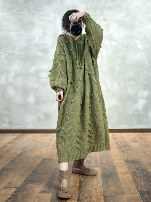 Women Winter Artsy Solid Loose Knit Sweater Dress Boat Neck Shawl Collar Notched Collar
