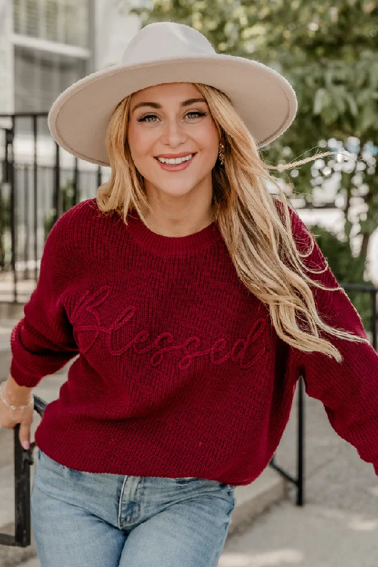 Blessed Burgundy Embroidered Sweater FINAL SALE