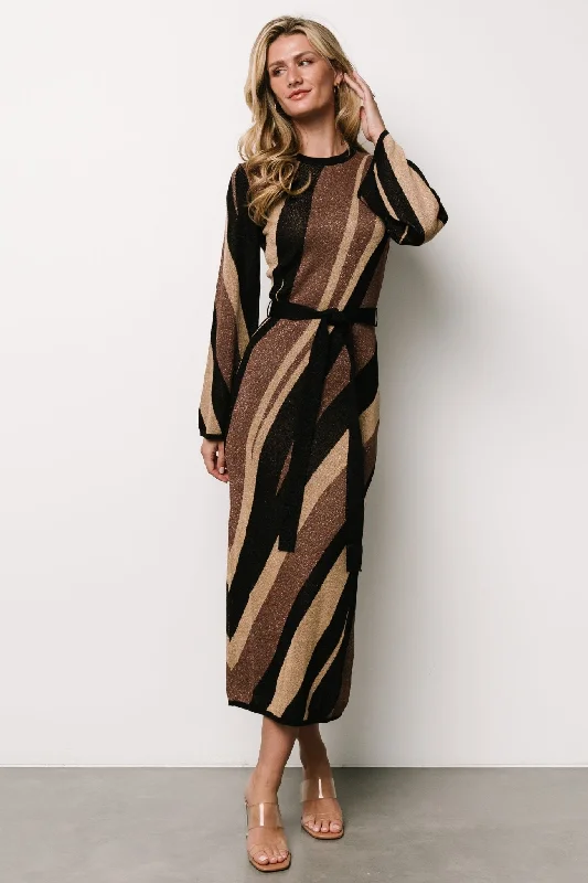 Leigh Sweater Dress | Brown Multi Print