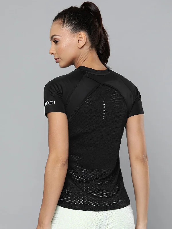 Women's Black Slim Fit Training or Gym T-shirt