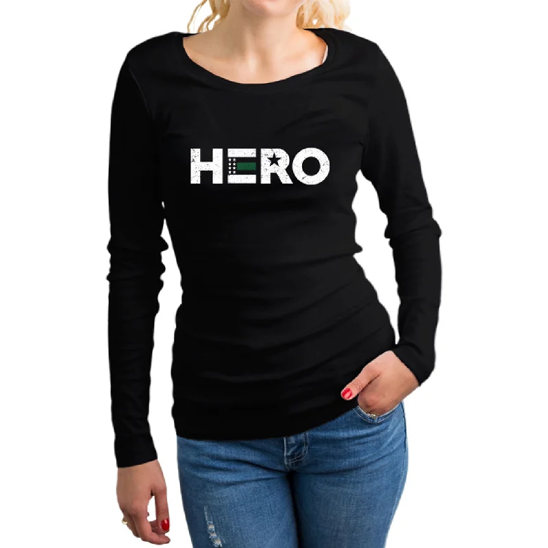 Women's Long-Sleeve HERO T-Shirt, Thin Green Line - Military