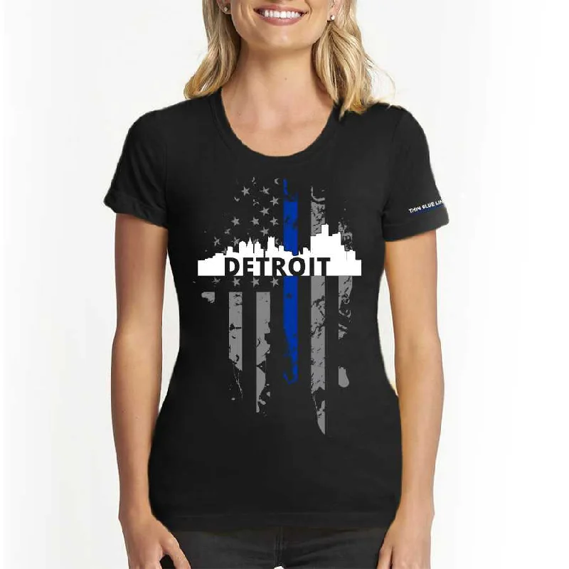 Women's T-Shirt, Thin Blue Line Detroit Skyline