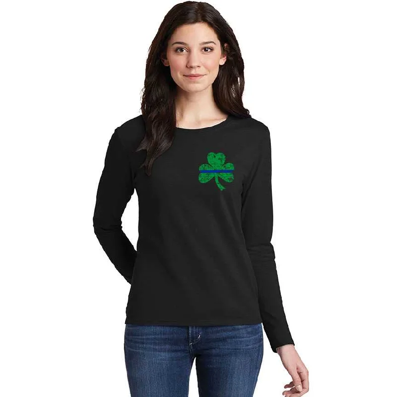 Women's Thin Blue Line St. Patrick's, Small Shamrock Long Sleeve T-Shirt