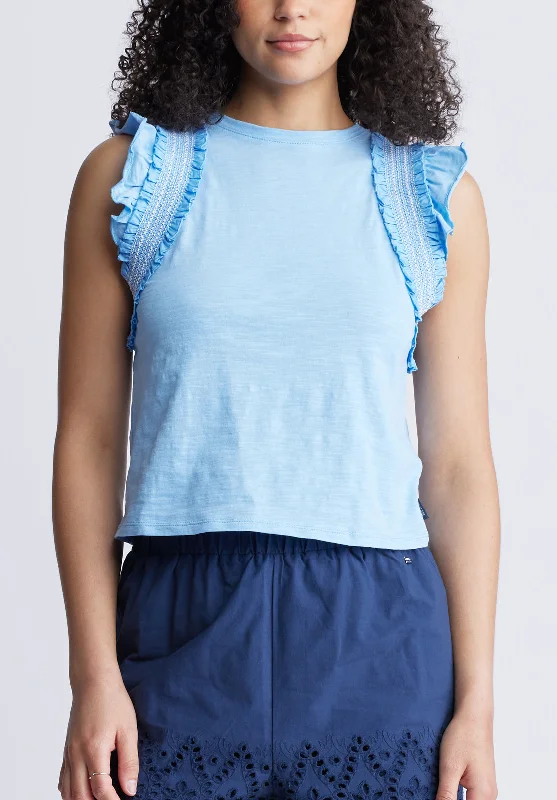 Betina Women's Ruffled Cropped Tank Top, Blue - KT0143S