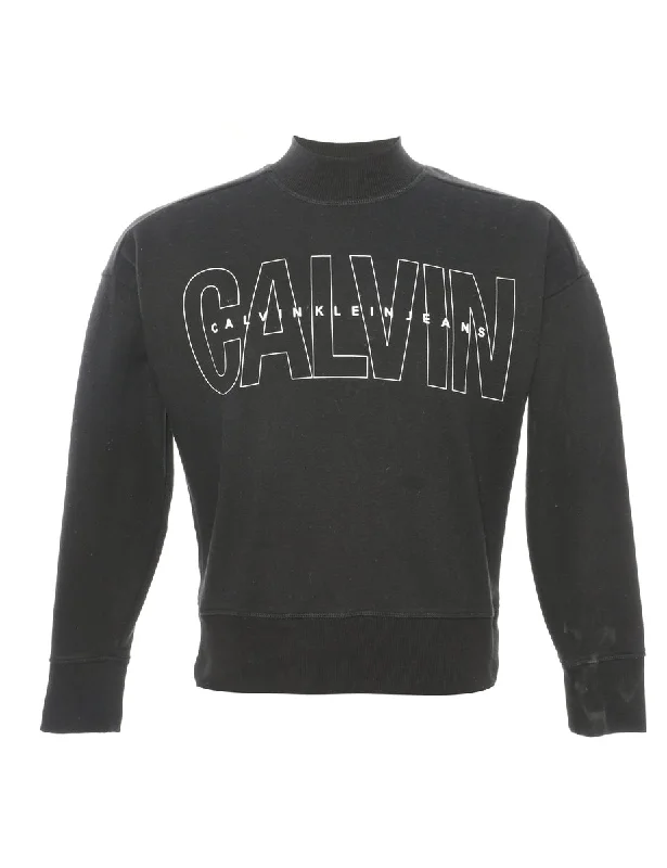 Black Calvin Klein Printed Sweatshirt - XS Hoodie with Hem Drawcord Adjustable Customizable Black Calvin Klein Printed Sweatshirt - XS Hoodie with Hem Drawcord Adjustable Customizable