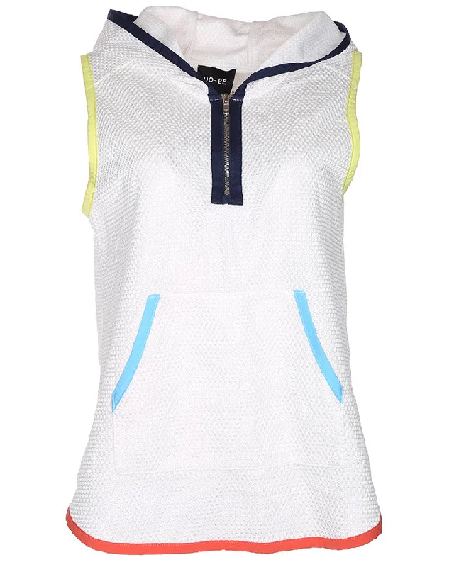 Colour Trim White Mesh Sleeveless Hoodie - M