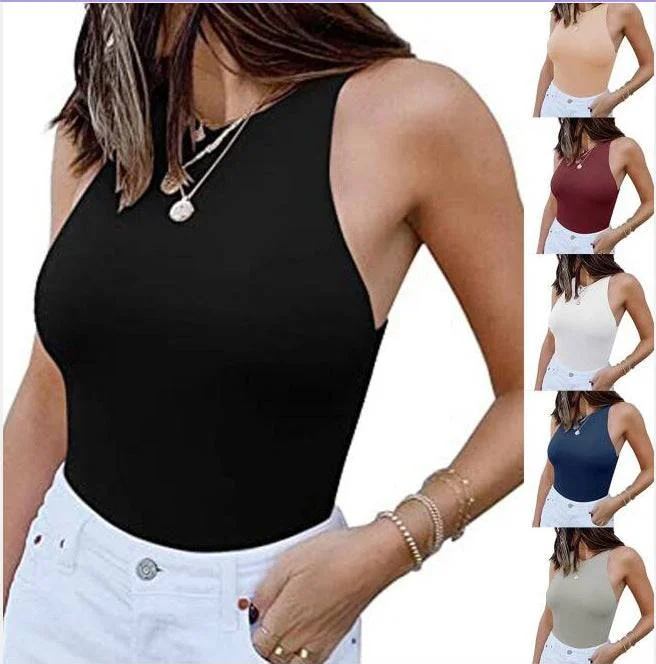 ReoRia Womens Sexy Sleeveless Racer Back Halter Neck Bodysuit Tank Tops