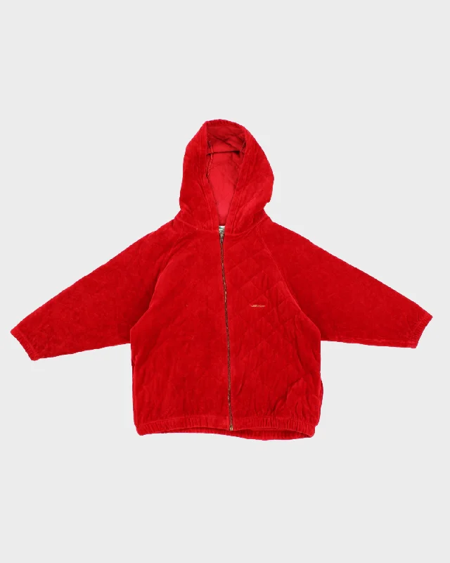 Vintage 90s Longchamp Red Velour Zip Up Hoodie - M