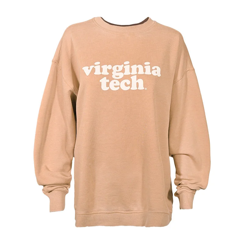 Virginia Tech Women's Campus Crew Sweatshirt: Latte Oversized Hoodie Comfort Casual