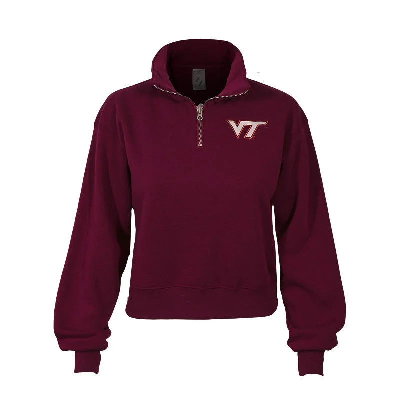 Virginia Tech Women's Cropped Quarter Zip Sweatshirt: Maroon Hoodie Jacket Zipper Layering Virginia Tech Women's Cropped Quarter Zip Sweatshirt: Maroon Hoodie Jacket Zipper Layering