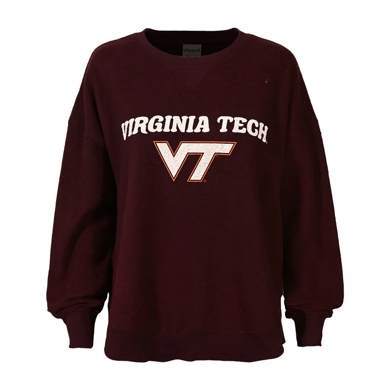 Virginia Tech Women's Sideline Crew Sweatshirt: Maroon Cotton Hoodie Fleece Lining Warmth Virginia Tech Women's Sideline Crew Sweatshirt: Maroon Cotton Hoodie Fleece Lining Warmth