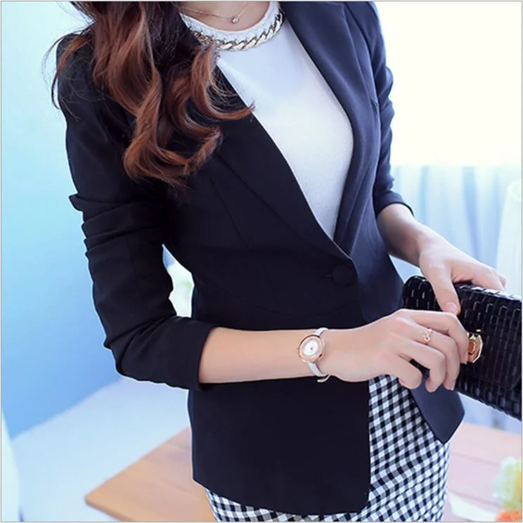 Fashion Spring Autumn Women s Blazers Jackets Suit Single Button Blaser Female White Pink Blue Ladies Blazer Femme coats jacket Elasticated Jacket Padded Jacket Insulated Jacket