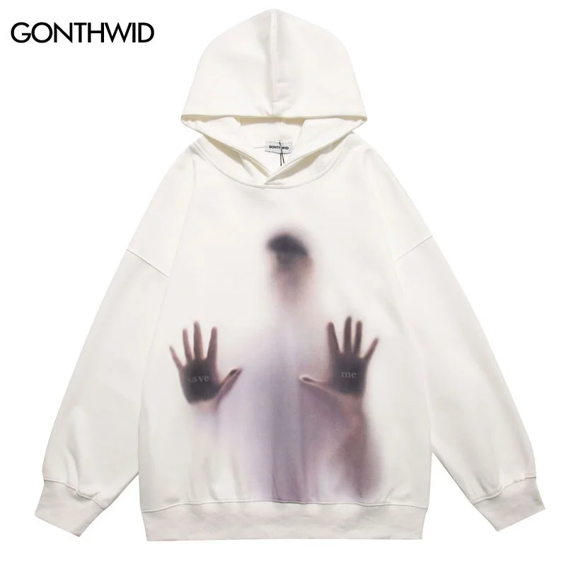 Hip Hop Hoodie Sweatshirt Y2K Grunge Streetwear Mens Shadow Print Punk Gothic Loose Pullover Hooded Autumn Harajuku Casual Tops