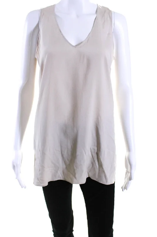 Brunello Cucinelli Womens Silk V Neck Pullover Tank Top Beige Seamless Knit Pullover Brunello Cucinelli Womens Silk V Neck Pullover Tank Top Beige Seamless Knit Pullover