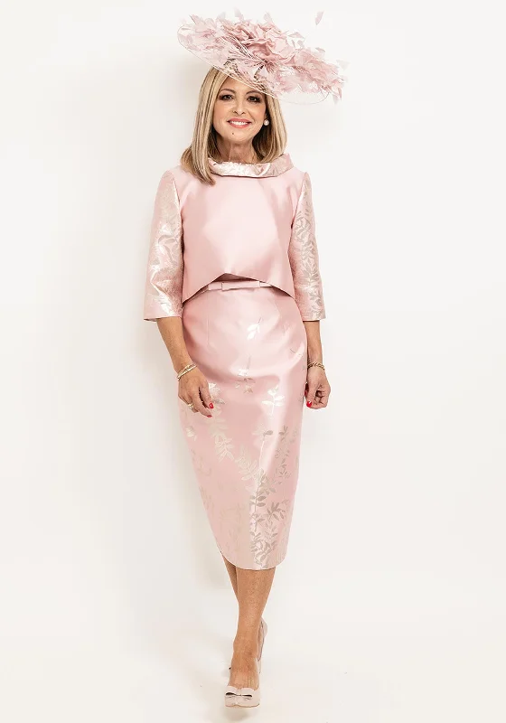 Fely Campo Metallic Leaf Dress & Jacket, Rose Pink