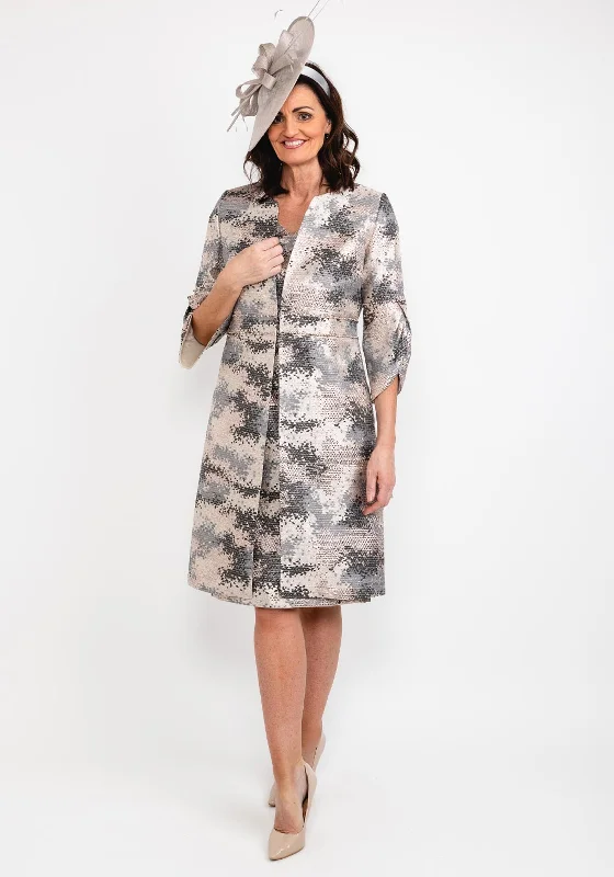 Lizabella Geometric Design Dress & Jacket Set, Grey Multi