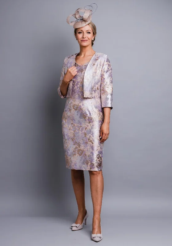 Lizabella Metallic Print Dress & Jacket, Lilac & Gold