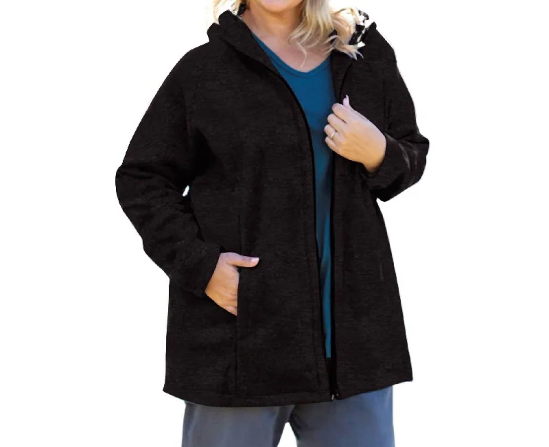 Lyddie Hooded Zip Up Fleece Jacket - Plus Size In Gray And Black