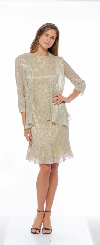 Marina  Short Metallic Chiffon 2 Piece Jacket Dress