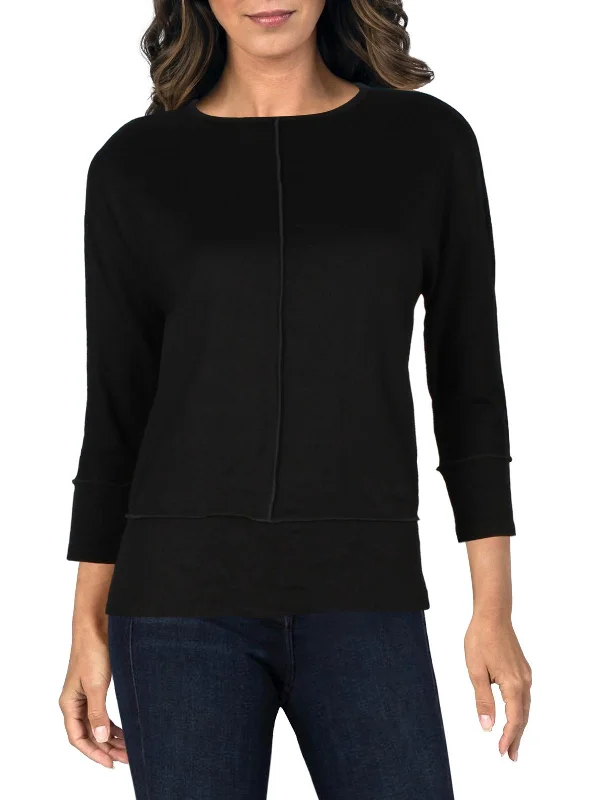 Petites Womens Crewneck Long Sleeve Pullover Top Boxy Neck Sweater