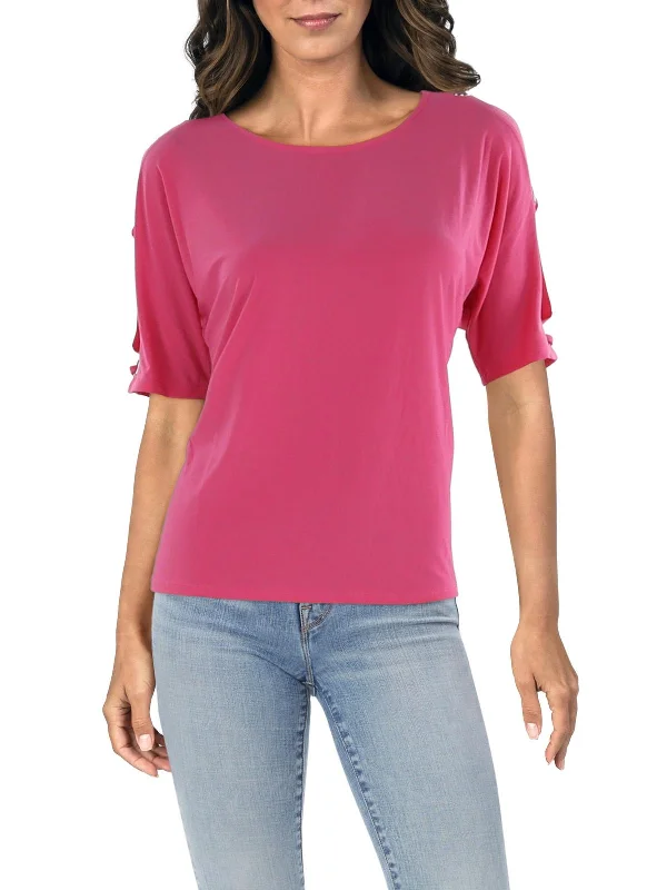Petites   Womens O-Ring Scoop Neck Pullover Top Batwing Sleeve Top