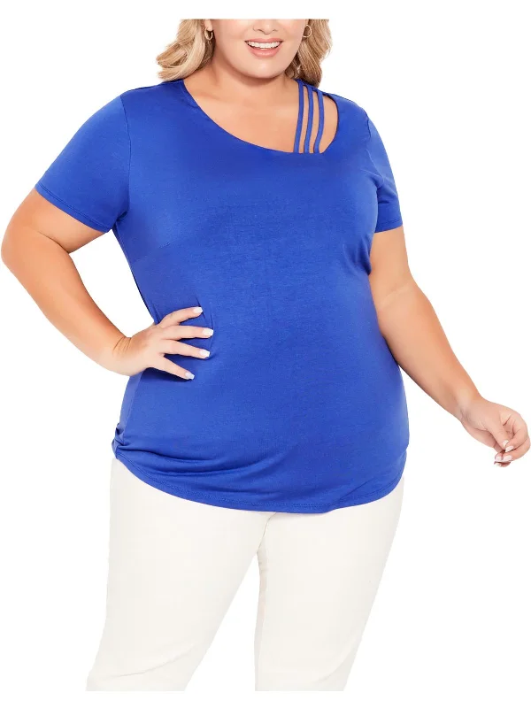 Plus Womens Scoop Neck with Strap Summer Pullover Top Halter Neck Top