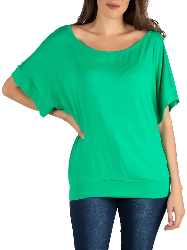 Plus Womens Solid Banded Pullover Top Surplice Neck Pullover