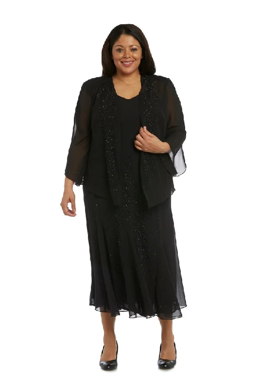 R&M Richards 858260 Plus Size Beaded Jacket Midi Dresses