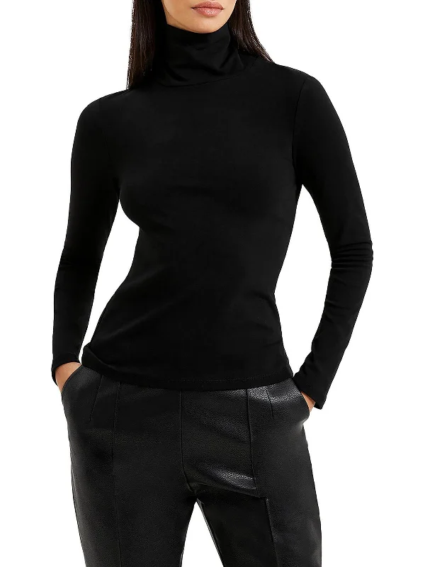 Roy Womens Open Back Mock Neck Pullover Top Faux Fur Trim