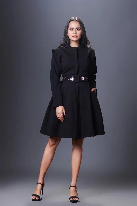 Black Jacket Dress With Hand Embroidered Belt Jersey Jacket Tulle Jacket Batik Jacket Black Jacket Dress With Hand Embroidered Belt Jersey Jacket Tulle Jacket Batik Jacket