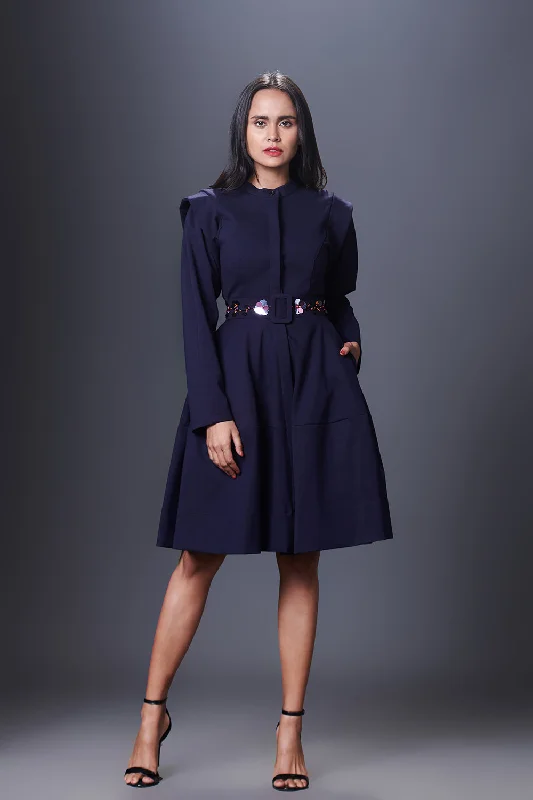 Navy Blue Jacket Dress With Hand Embroidered Belt Mesh Jacket Canvas Jacket Denim Jacket Navy Blue Jacket Dress With Hand Embroidered Belt Mesh Jacket Canvas Jacket Denim Jacket