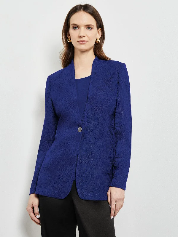 Tailored Fit One-Button Jacquard Knit Jacket