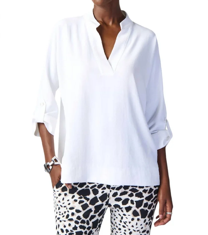 V-Neck Pullover Top In Vanilla Wide Sleeve Pullover