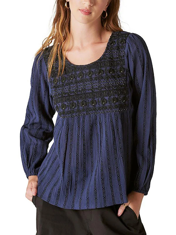 Womens Beaded Embroidered Pullover Top Bateau Neck Pullover