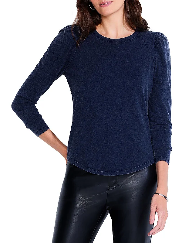 Womens Cotton Blend Puff Sleeve Pullover Top Tapered Sleeve Pullover