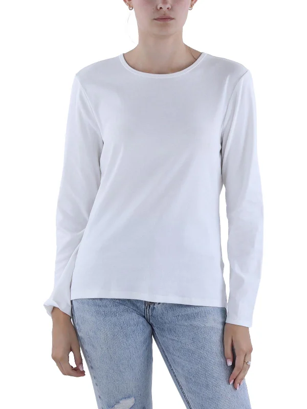 Womens Cotton Crew Neck Pullover Top Honey Neck Pullover