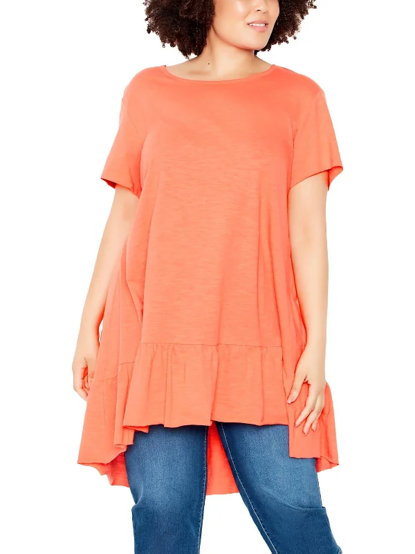 Womens Cotton Ruffled Pullover Top High Neck Pullover