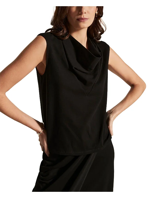 Womens Cowl Neck Split Hem Pullover Top Chunky Knit Pullover