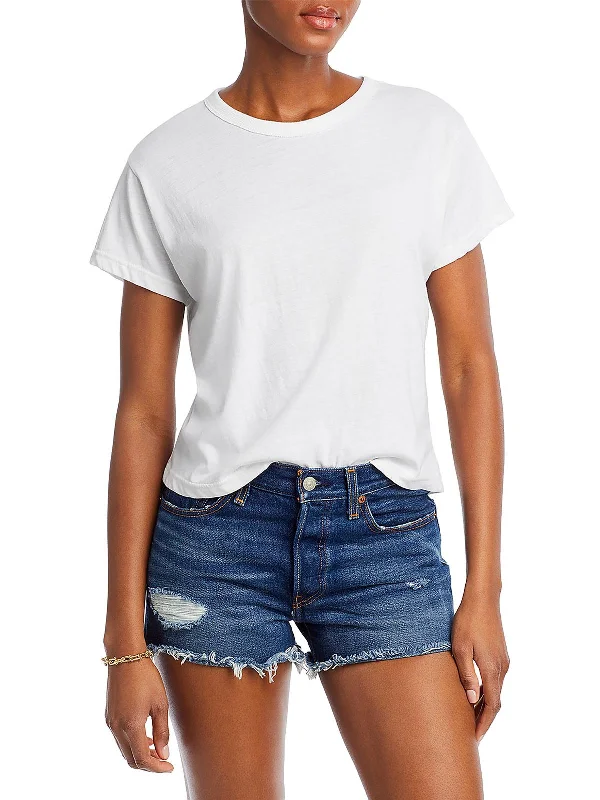 Womens Crew Neck Casual Pullover Top Cap Sleeve Casual