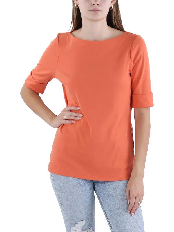 Womens Cuff Sleeves Cotton Pullover Top Flutter Sleeve Feminine