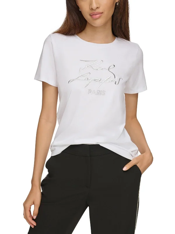 Womens Embellished Crewneck Pullover Top Square Neck Pullover